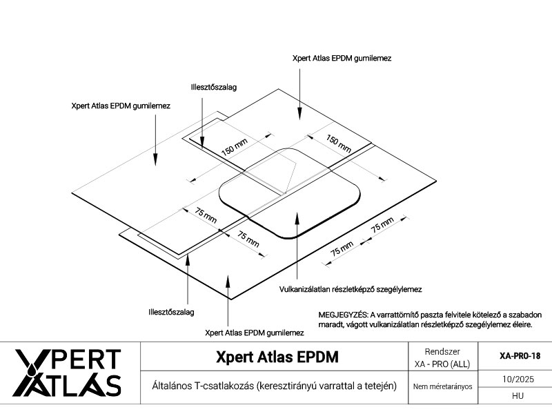 t csatlakozás részletrajz EPDM lapostető vízszigetelés